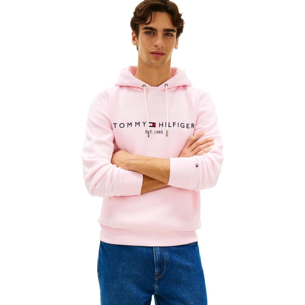 imageTommy Hilfiger Mens Medium Weight Fleece Hoodie Sweatshirt With Embroidered Logo Also Available in Big amp TallPink Lily