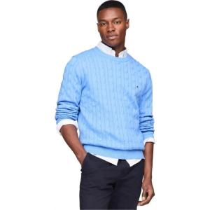 Tommy Hilfiger Men’s Cable Knit Crewneck Sweater Lightweight Pullover(Blue Spell)