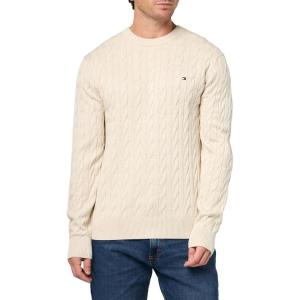 Tommy Hilfiger Men’s Cable Knit Crewneck Sweater Lightweight Pullover(Heathered Oatmilk)