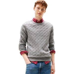 Tommy Hilfiger Men’s Cable Knit Crewneck Sweater Lightweight Pullover(Medium Grey Heather)