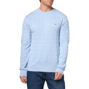 Tommy Hilfiger Men’s Cable Knit Crewneck Sweater Lightweight Pullover(Vessel Blue Heather)