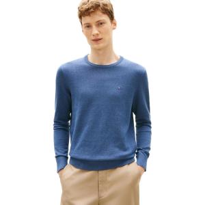 Tommy Hilfiger Men’s Cotton Solid Crewneck Sweater Lightweight Pullover, Also Available in Big & Tall(Aegean Sea Heather)