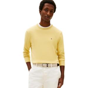 Tommy Hilfiger Men’s Cotton Solid Crewneck Sweater Lightweight Pullover, Also Available in Big & Tall(Citronella Heather)