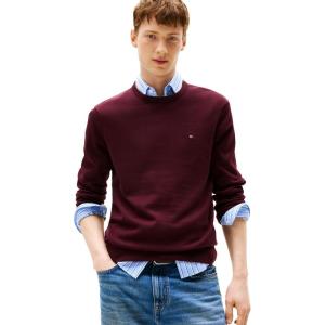 Tommy Hilfiger Men’s Cotton Solid Crewneck Sweater Lightweight Pullover, Also Available in Big & Tall(Deep Burgundy)