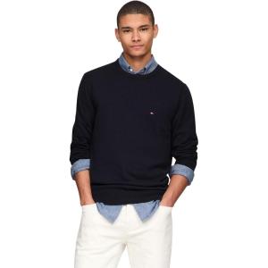 Tommy Hilfiger Men’s Cotton Solid Crewneck Sweater Lightweight Pullover, Also Available in Big & Tall(Desert Sky)