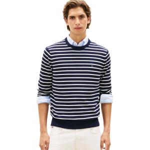 Tommy Hilfiger Men’s Cotton Solid Crewneck Sweater Lightweight Pullover, Also Available in Big & Tall(Desert Sky/Ivory Petal)