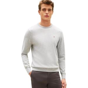 Tommy Hilfiger Men’s Cotton Solid Crewneck Sweater Lightweight Pullover, Also Available in Big & Tall(Light Grey Heather)