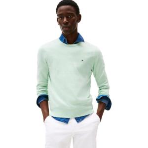 Tommy Hilfiger Men’s Cotton Solid Crewneck Sweater Lightweight Pullover, Also Available in Big & Tall(Minty Essence Heather)