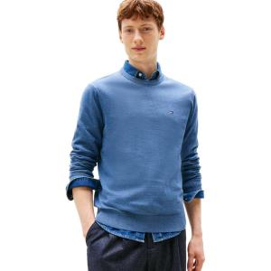 Tommy Hilfiger Men’s Cotton Solid Crewneck Sweater Lightweight Pullover, Also Available in Big & Tall(Petrol Blue Heather)