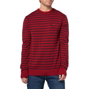 Tommy Hilfiger Men’s Cotton Solid Crewneck Sweater Lightweight Pullover, Also Available in Big & Tall(Regatta Red/Desert Sky)
