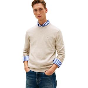 Tommy Hilfiger Men’s Cotton Solid Crewneck Sweater Lightweight Pullover, Also Available in Big & Tall(Sandalwood Heather)