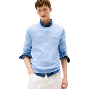 Tommy Hilfiger Men’s Cotton Solid Crewneck Sweater Lightweight Pullover, Also Available in Big & Tall(Vessel Blue Heather)