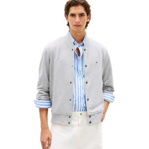 Tommy Hilfiger Men’s Lightweight Cotton Bomber Jacket With Embroidered Flag Logo(Light Grey Heather)