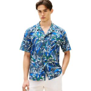 Tommy Hilfiger Men’s Lightweight Short Sleeve Cotton Beach Print Shirt with Pocket, Men’s Casual Button Down Summer Shirts(Vintage Hawaiian Desert Sky)