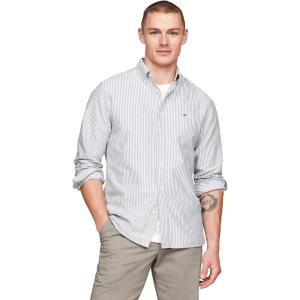 Tommy Hilfiger Men’s Long Sleeve Oxford Shirts in Regular Fit, Men’s Button Down Shirts, Also Available in Big and Tall(Ornamental Green / Optic White)