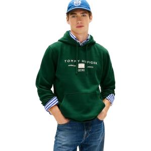 Tommy Hilfiger Men’s Medium Weight Cotton Hoodie Sweatshirt With Printed Stacked Chest Graphic(Nocturnal Green)