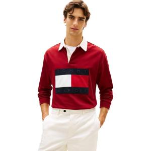 Tommy Hilfiger Men’s Medium Weight Pullover Rugby Sweatshirt With Embroidered Flag Logo(Regatta Red)