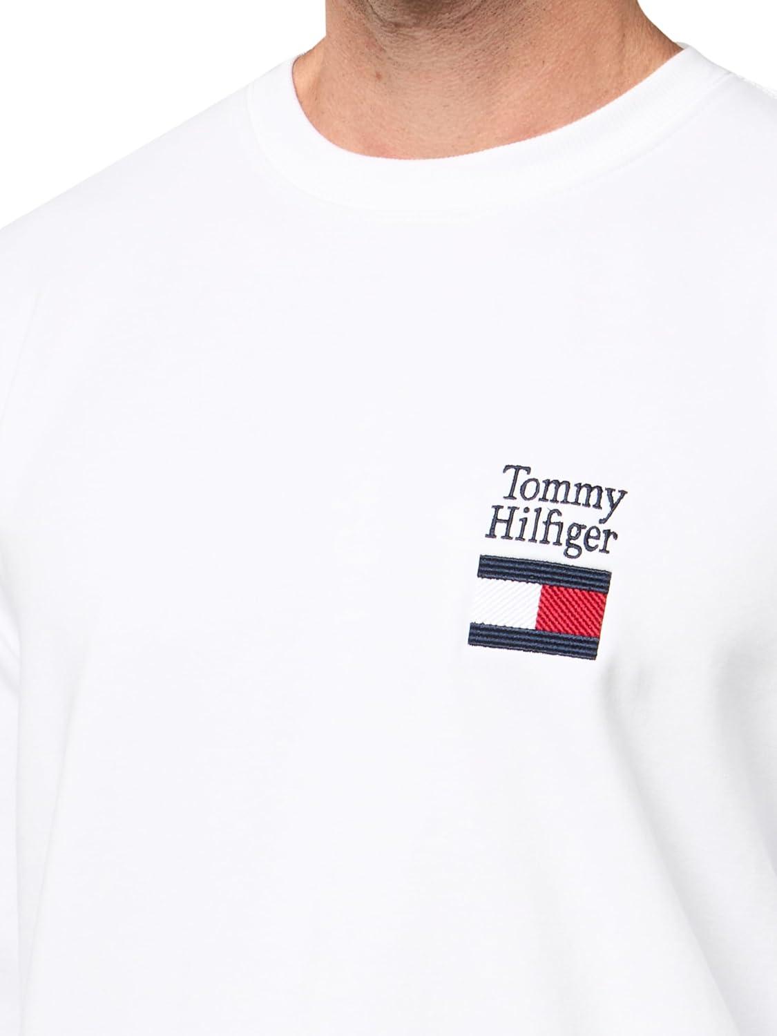 imageTommy Hilfiger Mens Medium Weight Crewneck Pullover Sweatshirt With Embroidered Flag GraphicWhite