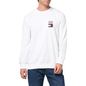 Tommy Hilfiger Men’s Medium Weight Crewneck Pullover Sweatshirt With Embroidered Flag Graphic(White)