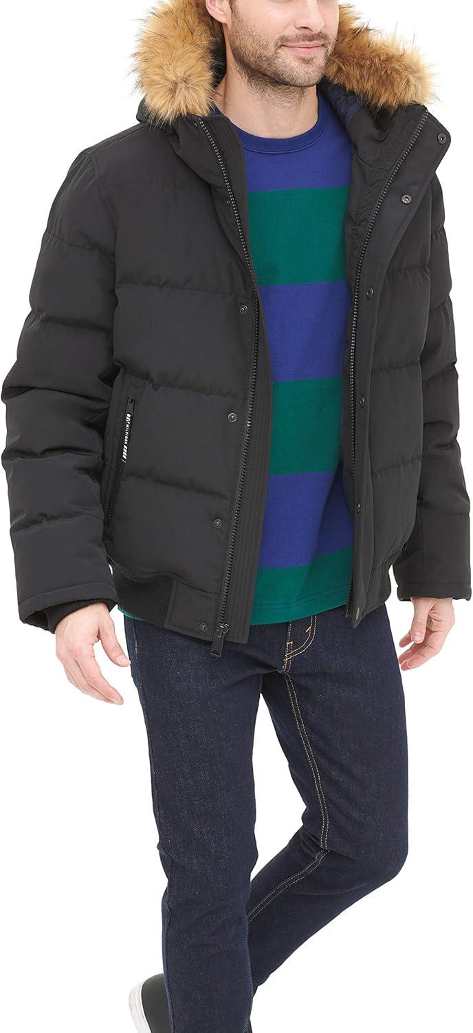 imageTommy Hilfiger Mens Arctic Cloth Quilted Snorkel Bomber Jacket Standard and Big amp TallBlack