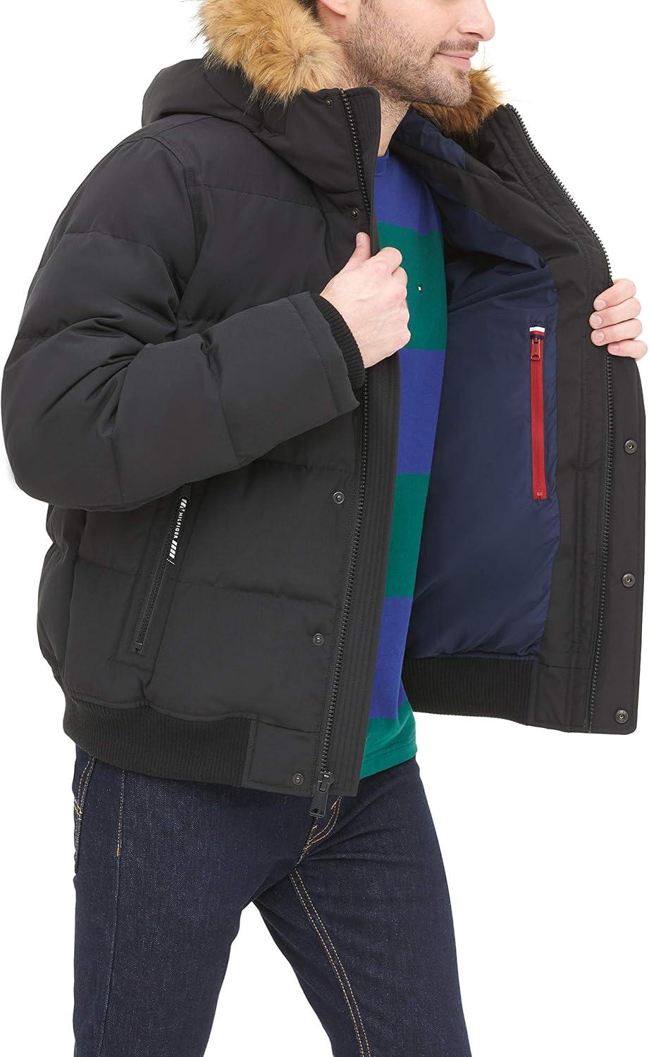 imageTommy Hilfiger Mens Arctic Cloth Quilted Snorkel Bomber Jacket Standard and Big amp TallBlack
