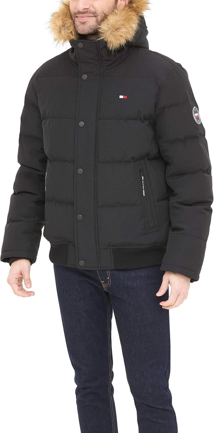 imageTommy Hilfiger Mens Arctic Cloth Quilted Snorkel Bomber Jacket Standard and Big amp TallBlack