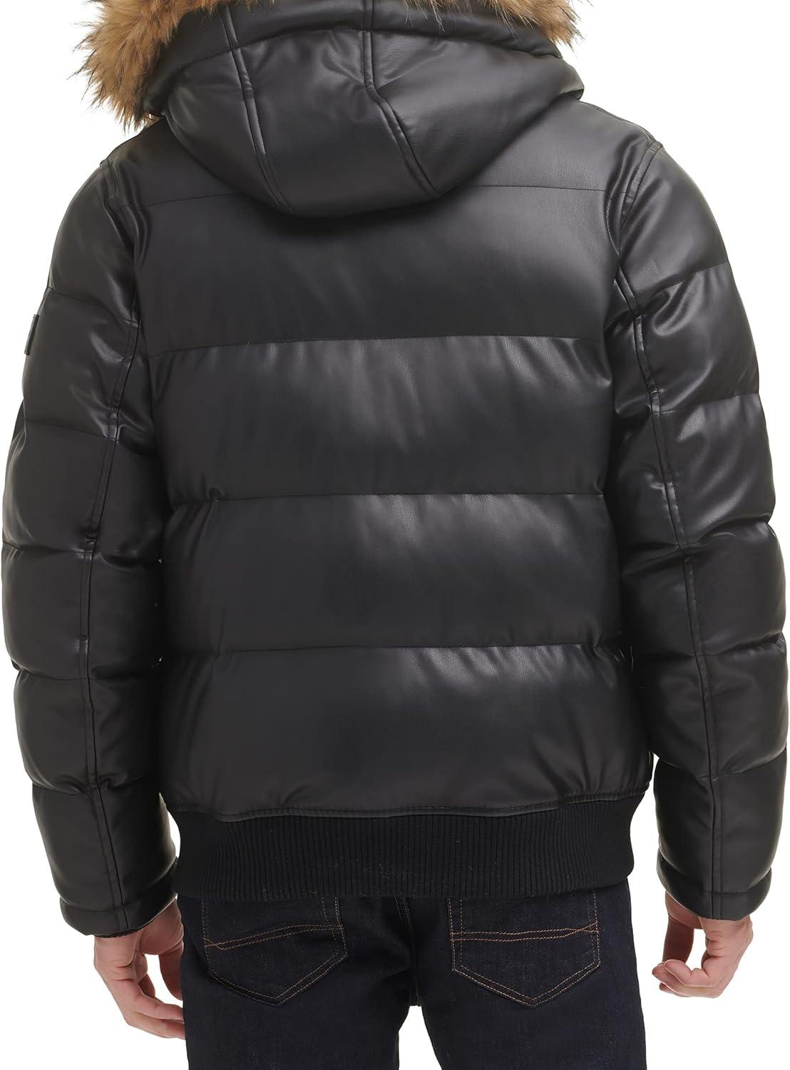 imageTommy Hilfiger Mens Arctic Cloth Quilted Snorkel Bomber Jacket Standard and Big amp TallBlack Faux Leather