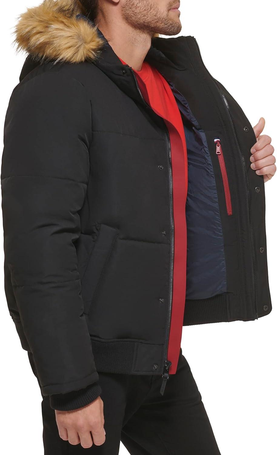 imageTommy Hilfiger Mens Arctic Cloth Quilted Snorkel Bomber Jacket Standard and Big amp TallBlack Tech