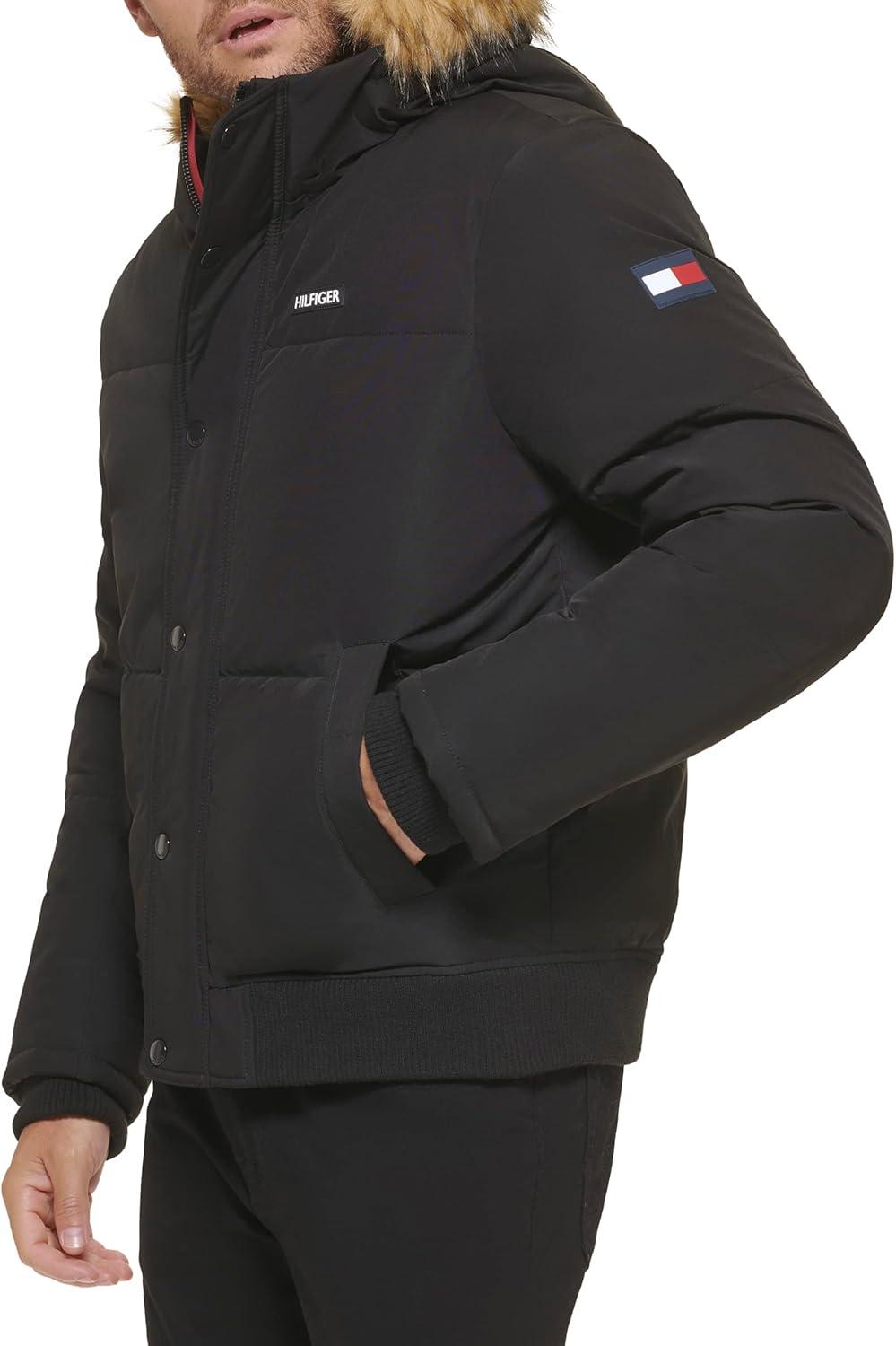 imageTommy Hilfiger Mens Arctic Cloth Quilted Snorkel Bomber Jacket Standard and Big amp TallBlack Tech