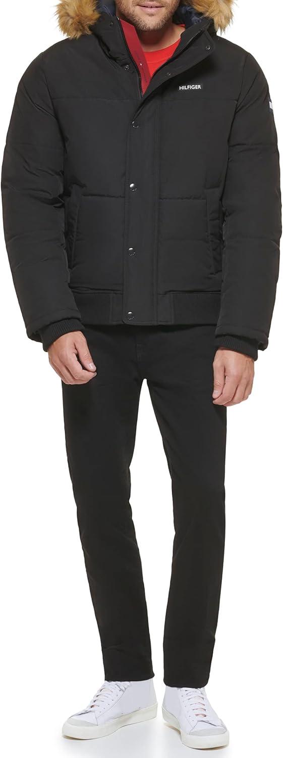 imageTommy Hilfiger Mens Arctic Cloth Quilted Snorkel Bomber Jacket Standard and Big amp TallBlack Tech