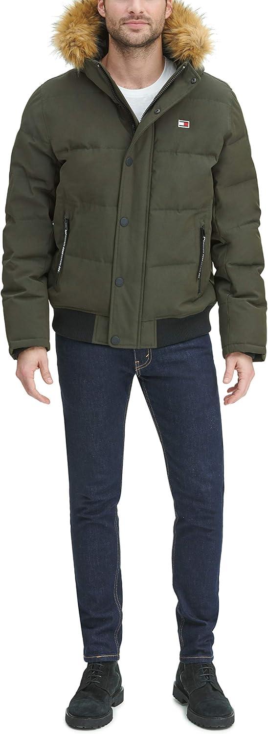 imageTommy Hilfiger Mens Arctic Cloth Quilted Snorkel Bomber Jacket Standard and Big amp TallDark Forest