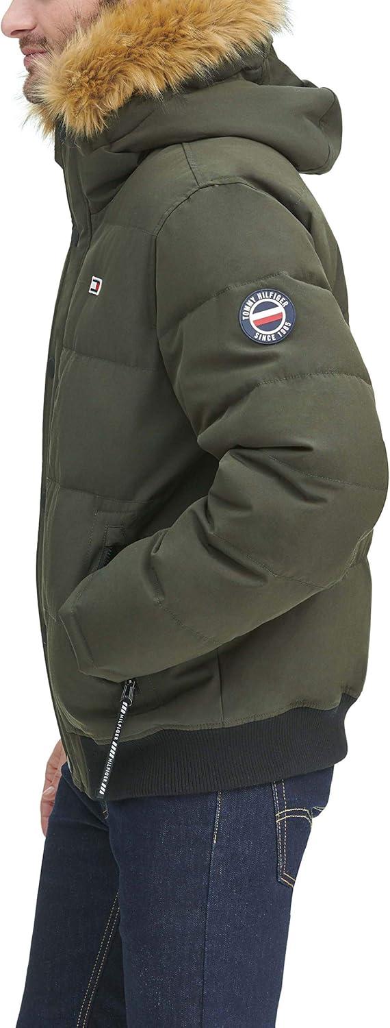 imageTommy Hilfiger Mens Arctic Cloth Quilted Snorkel Bomber Jacket Standard and Big amp TallDark Forest
