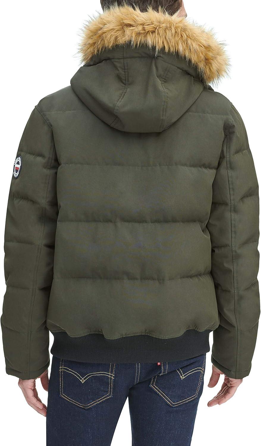 imageTommy Hilfiger Mens Arctic Cloth Quilted Snorkel Bomber Jacket Standard and Big amp TallDark Forest