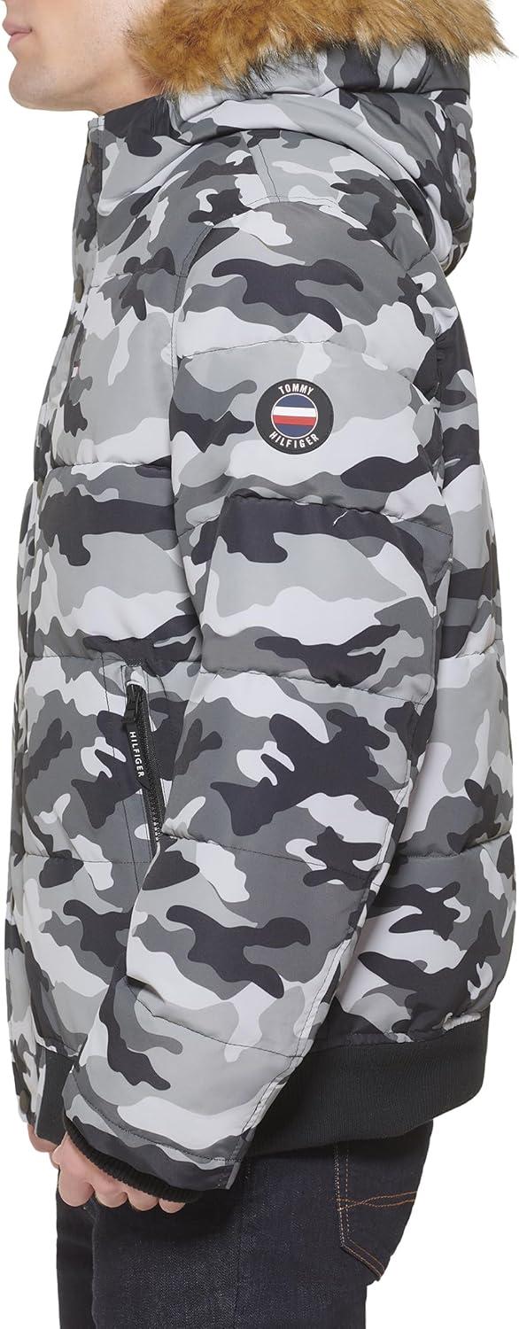 imageTommy Hilfiger Mens Arctic Cloth Quilted Snorkel Bomber Jacket Standard and Big amp TallGrey Camo