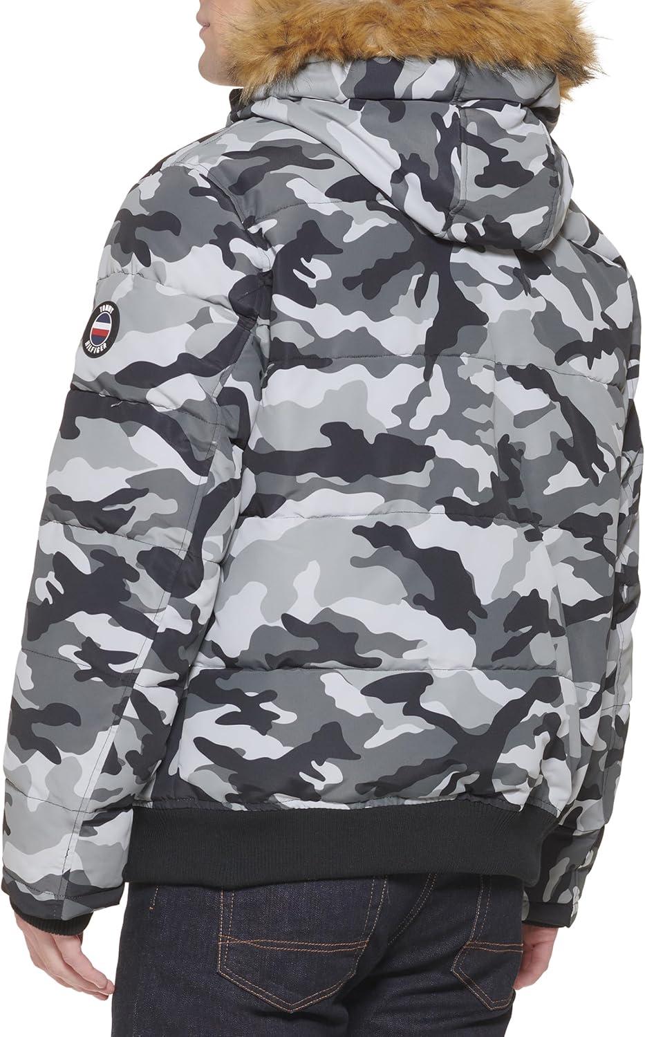 imageTommy Hilfiger Mens Arctic Cloth Quilted Snorkel Bomber Jacket Standard and Big amp TallGrey Camo