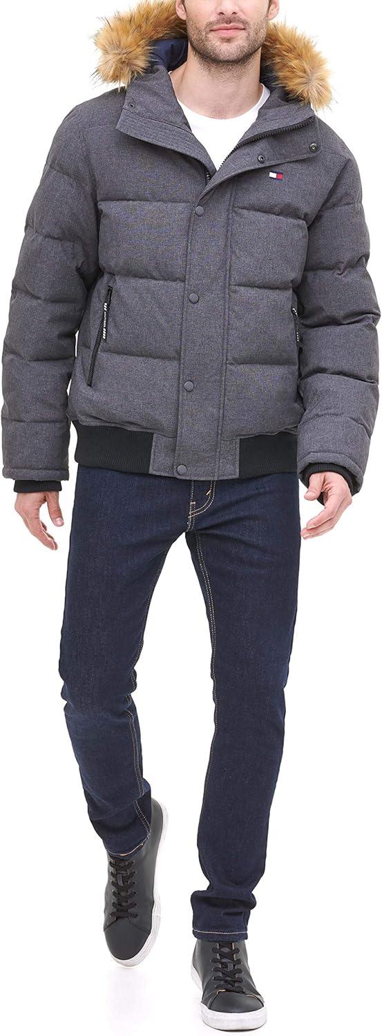 imageTommy Hilfiger Mens Arctic Cloth Quilted Snorkel Bomber Jacket Standard and Big amp TallHeather Charcoal