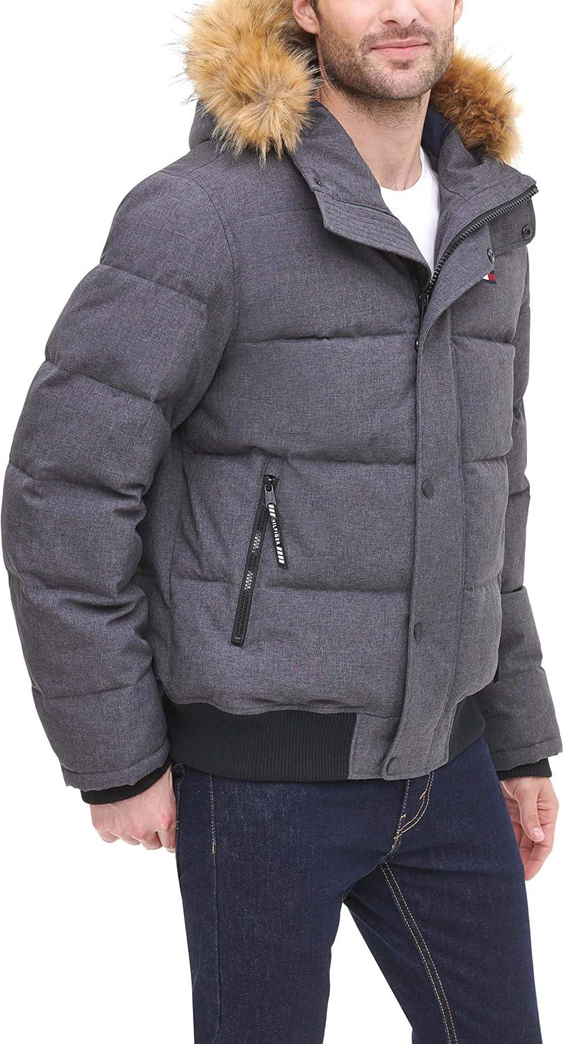 imageTommy Hilfiger Mens Arctic Cloth Quilted Snorkel Bomber Jacket Standard and Big amp TallHeather Charcoal