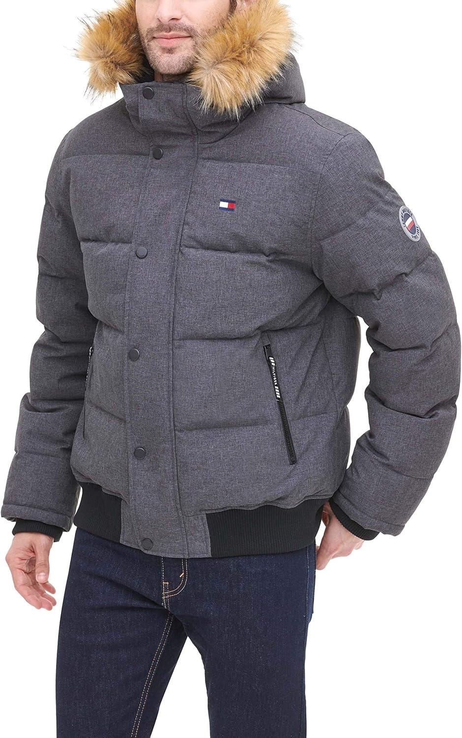 imageTommy Hilfiger Mens Arctic Cloth Quilted Snorkel Bomber Jacket Standard and Big amp TallHeather Charcoal
