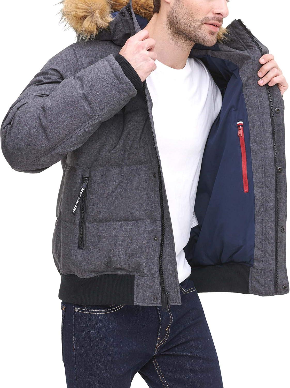 imageTommy Hilfiger Mens Arctic Cloth Quilted Snorkel Bomber Jacket Standard and Big amp TallHeather Charcoal