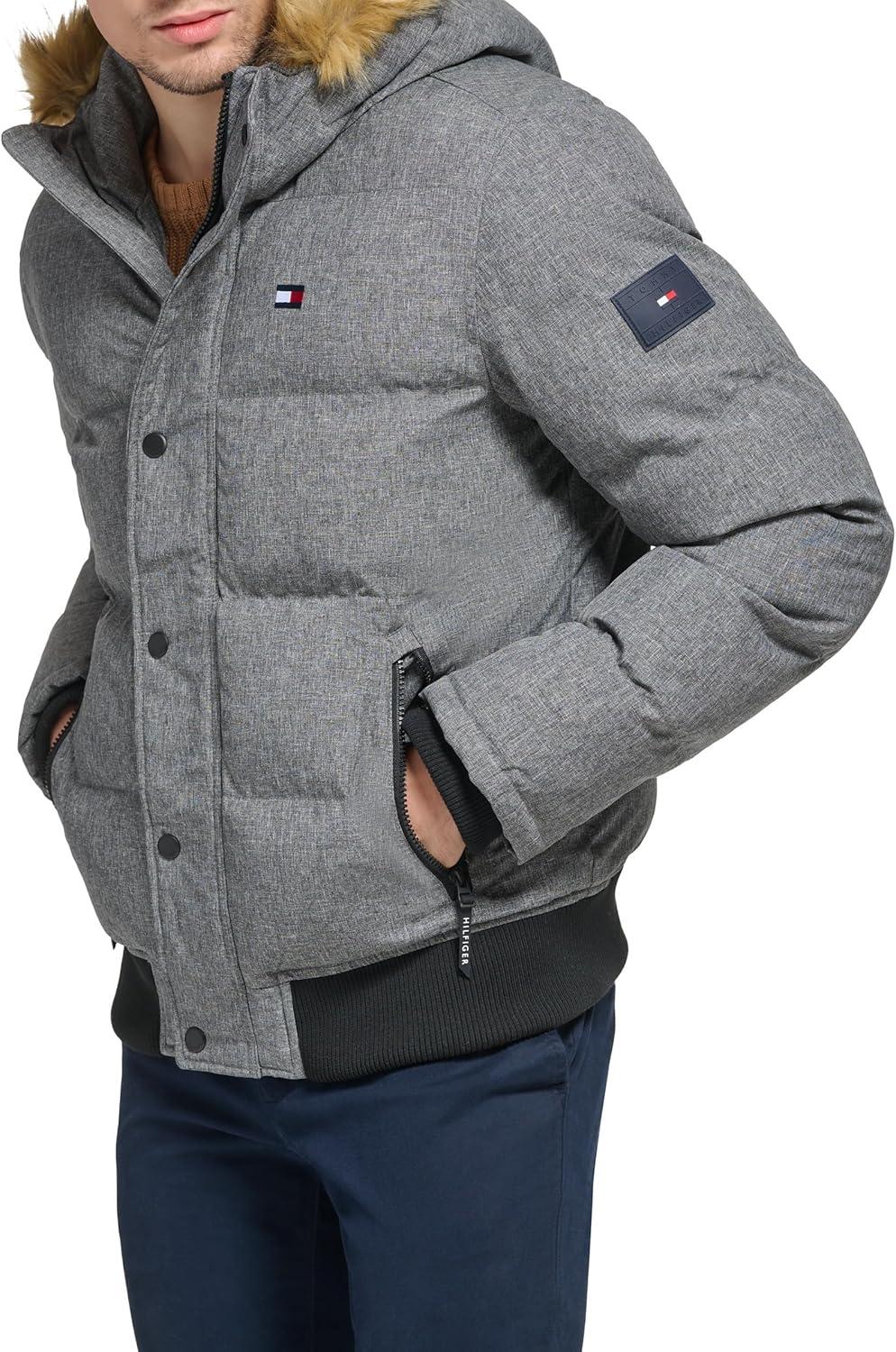 imageTommy Hilfiger Mens Arctic Cloth Quilted Snorkel Bomber Jacket Standard and Big amp TallHeather Grey