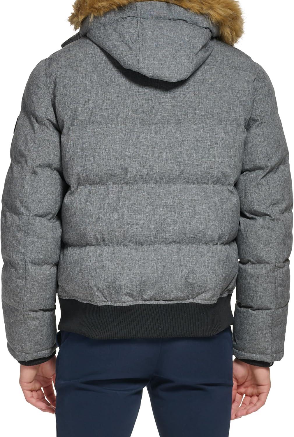 imageTommy Hilfiger Mens Arctic Cloth Quilted Snorkel Bomber Jacket Standard and Big amp TallHeather Grey