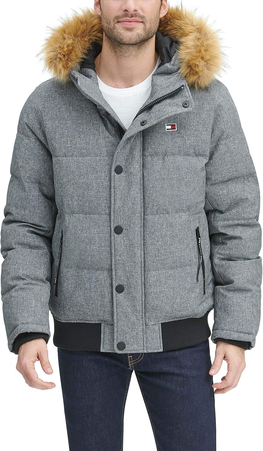 imageTommy Hilfiger Mens Arctic Cloth Quilted Snorkel Bomber Jacket Standard and Big amp TallHeather Grey