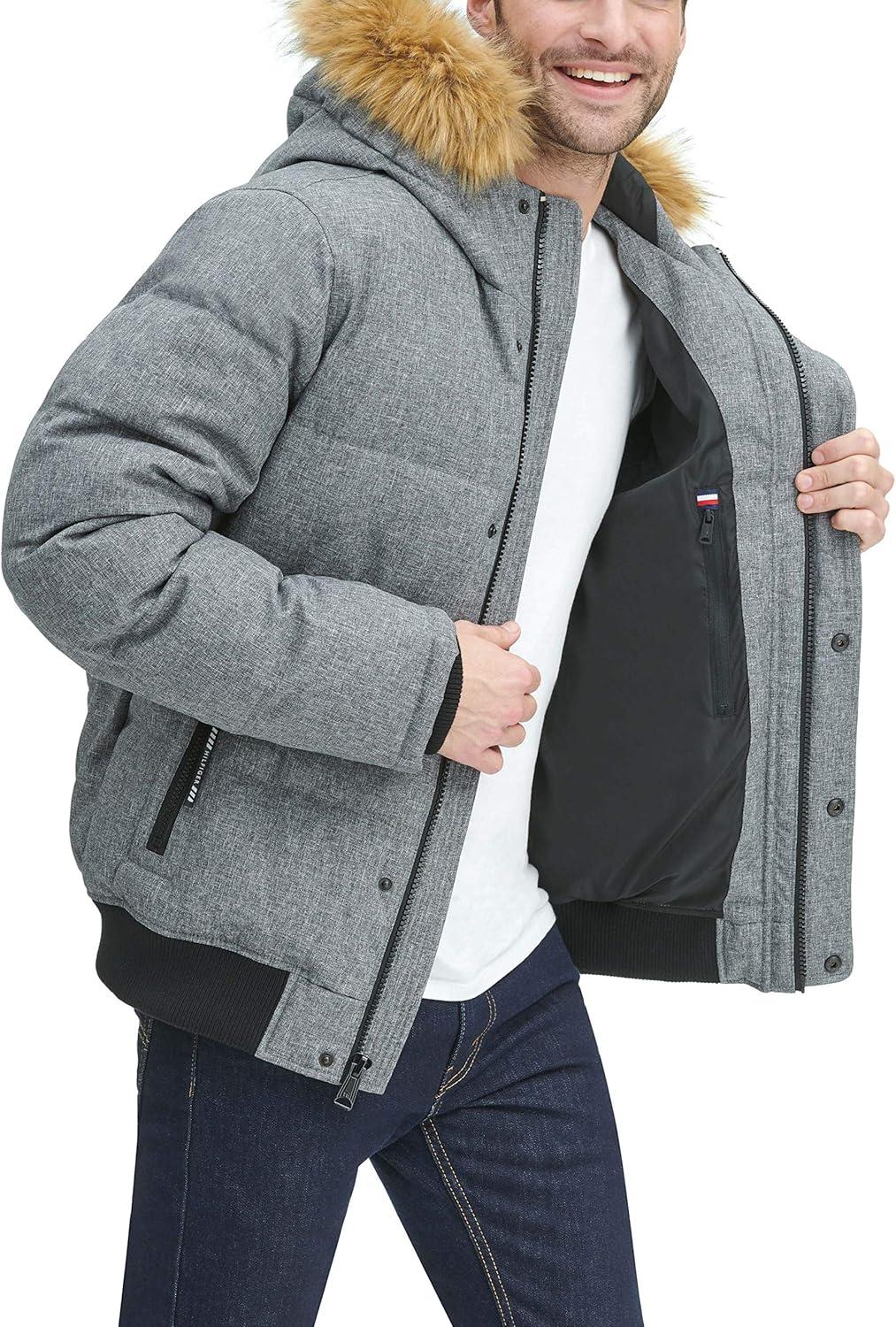 imageTommy Hilfiger Mens Arctic Cloth Quilted Snorkel Bomber Jacket Standard and Big amp TallHeather Grey