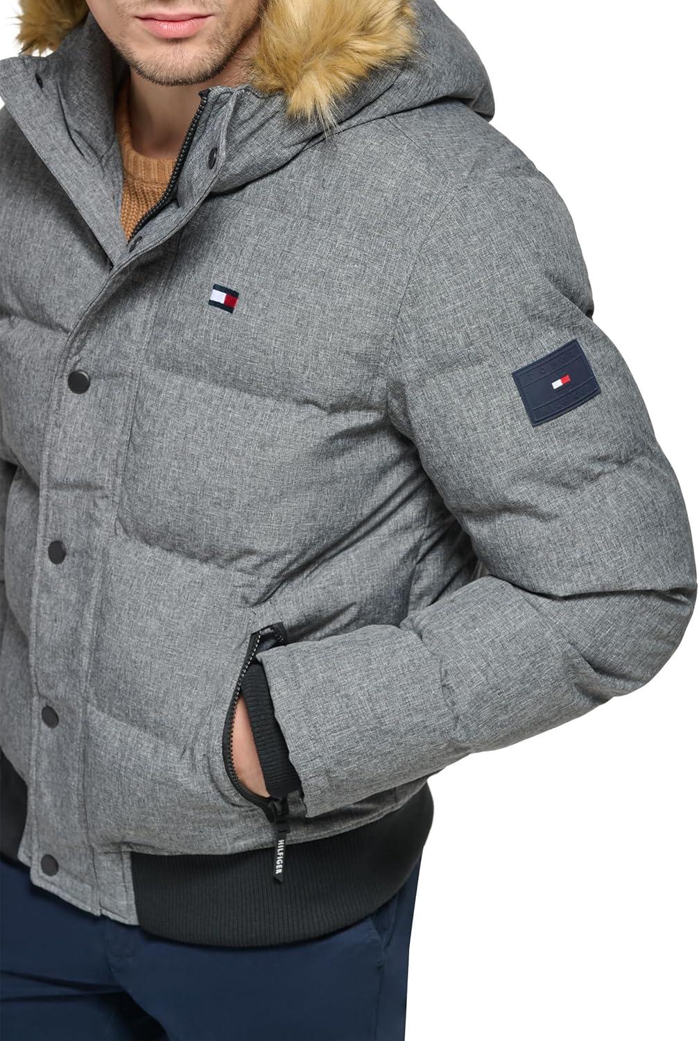 imageTommy Hilfiger Mens Arctic Cloth Quilted Snorkel Bomber Jacket Standard and Big amp TallHeather Grey