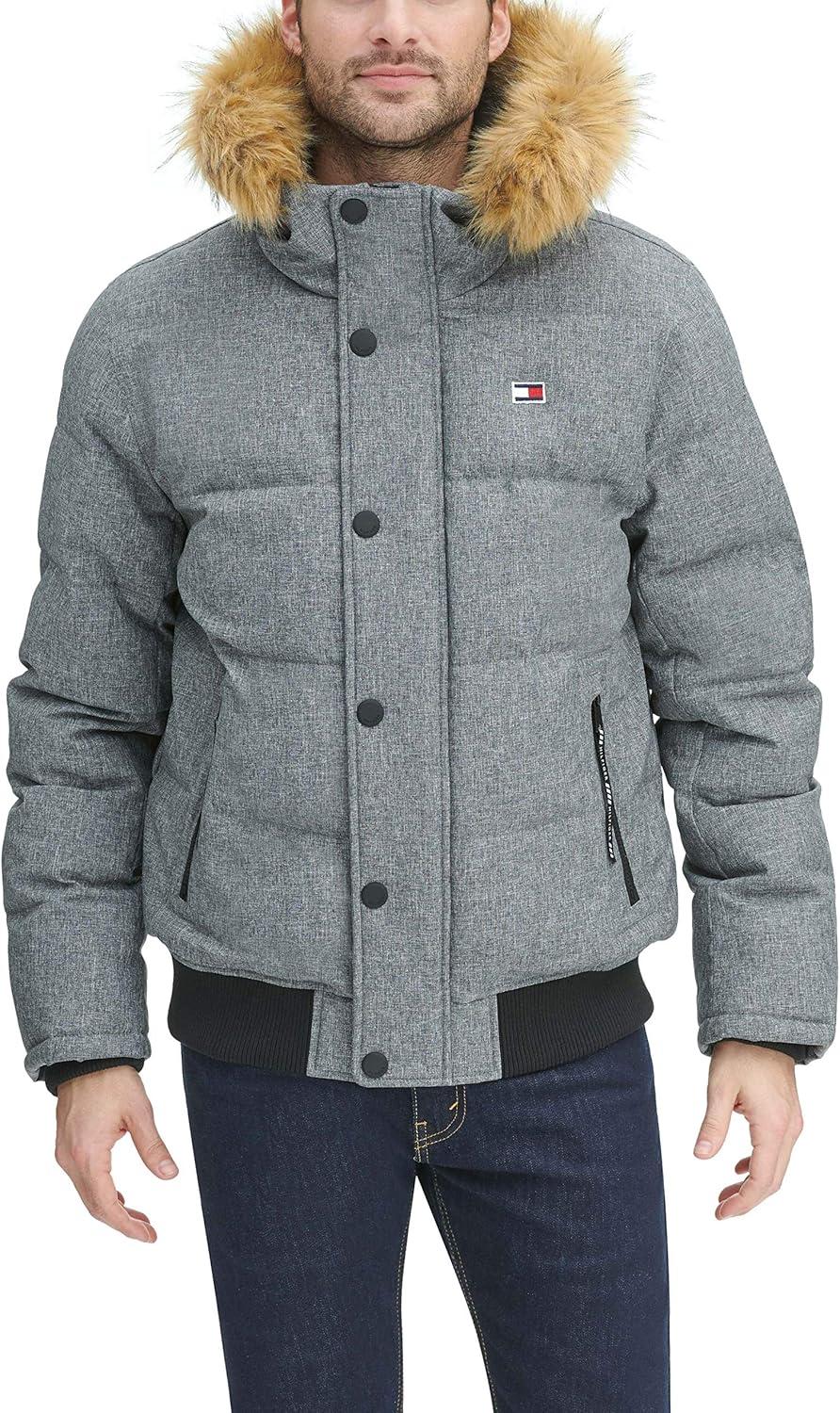 imageTommy Hilfiger Mens Arctic Cloth Quilted Snorkel Bomber Jacket Standard and Big amp TallHeather Grey