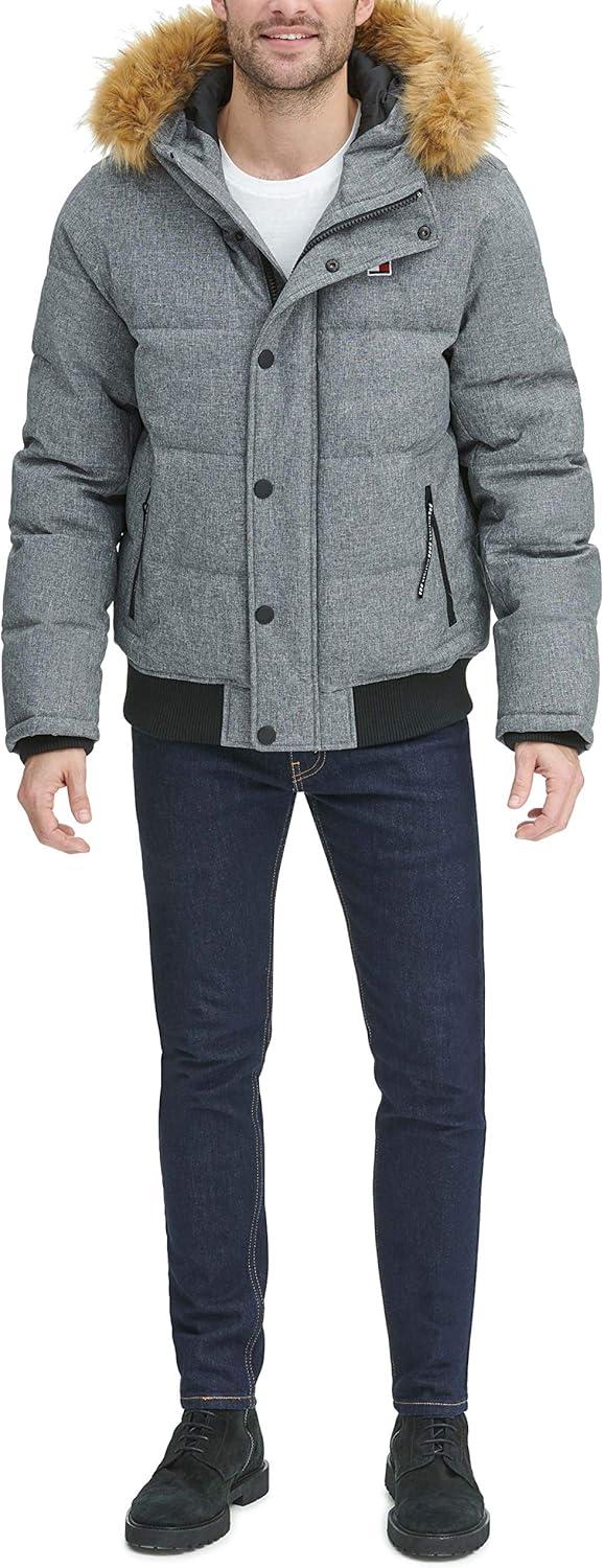 imageTommy Hilfiger Mens Arctic Cloth Quilted Snorkel Bomber Jacket Standard and Big amp TallHeather Grey