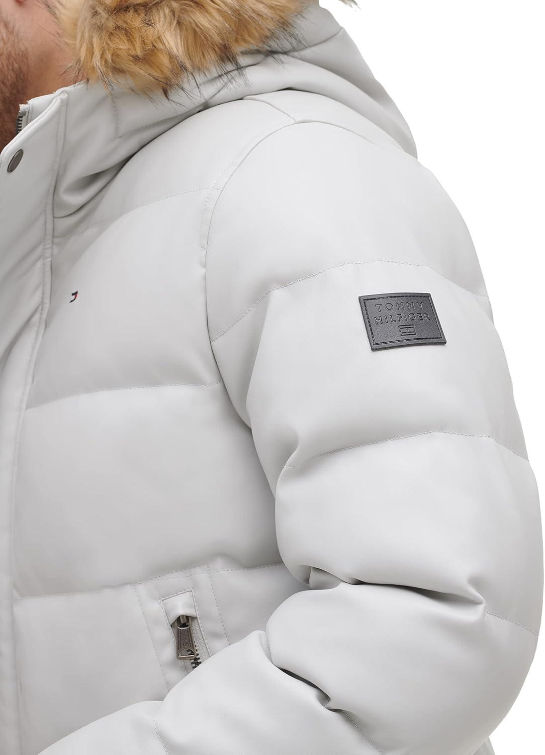 imageTommy Hilfiger Mens Arctic Cloth Quilted Snorkel Bomber Jacket Standard and Big amp TallIce Faux Leather