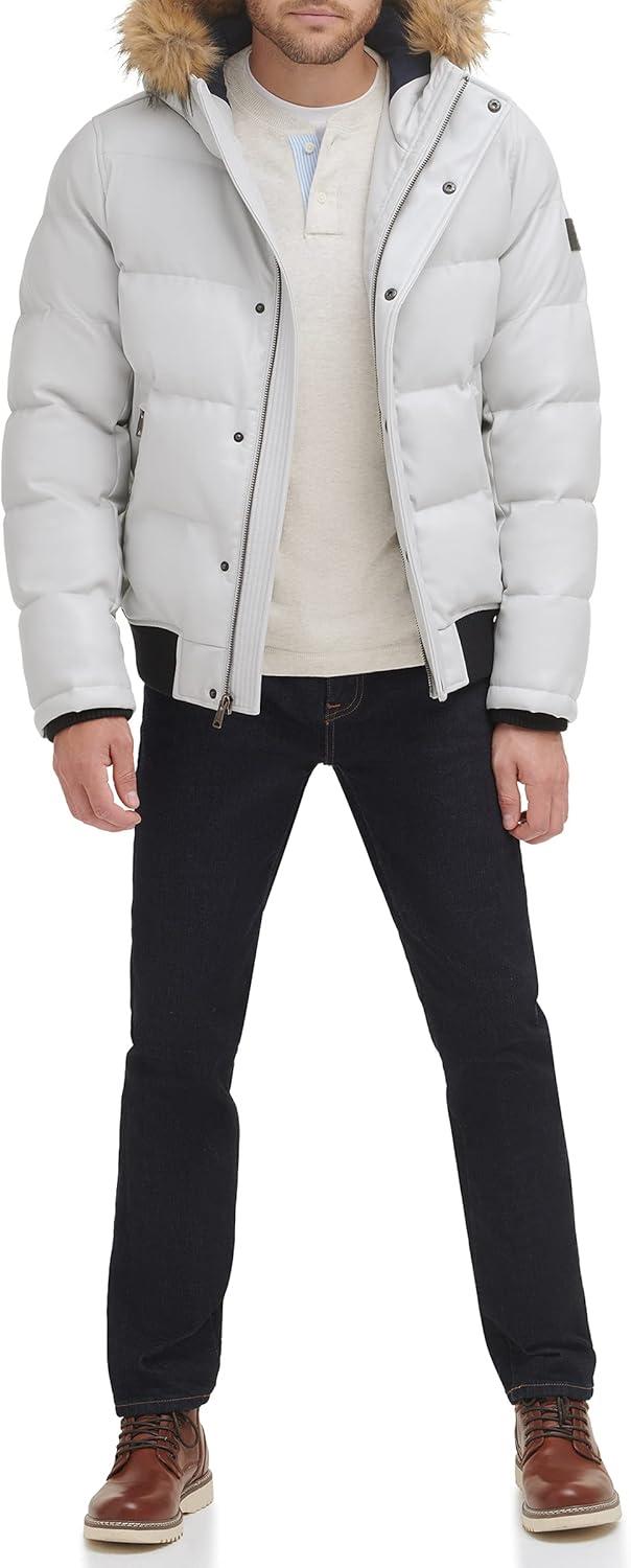 imageTommy Hilfiger Mens Arctic Cloth Quilted Snorkel Bomber Jacket Standard and Big amp TallIce Faux Leather