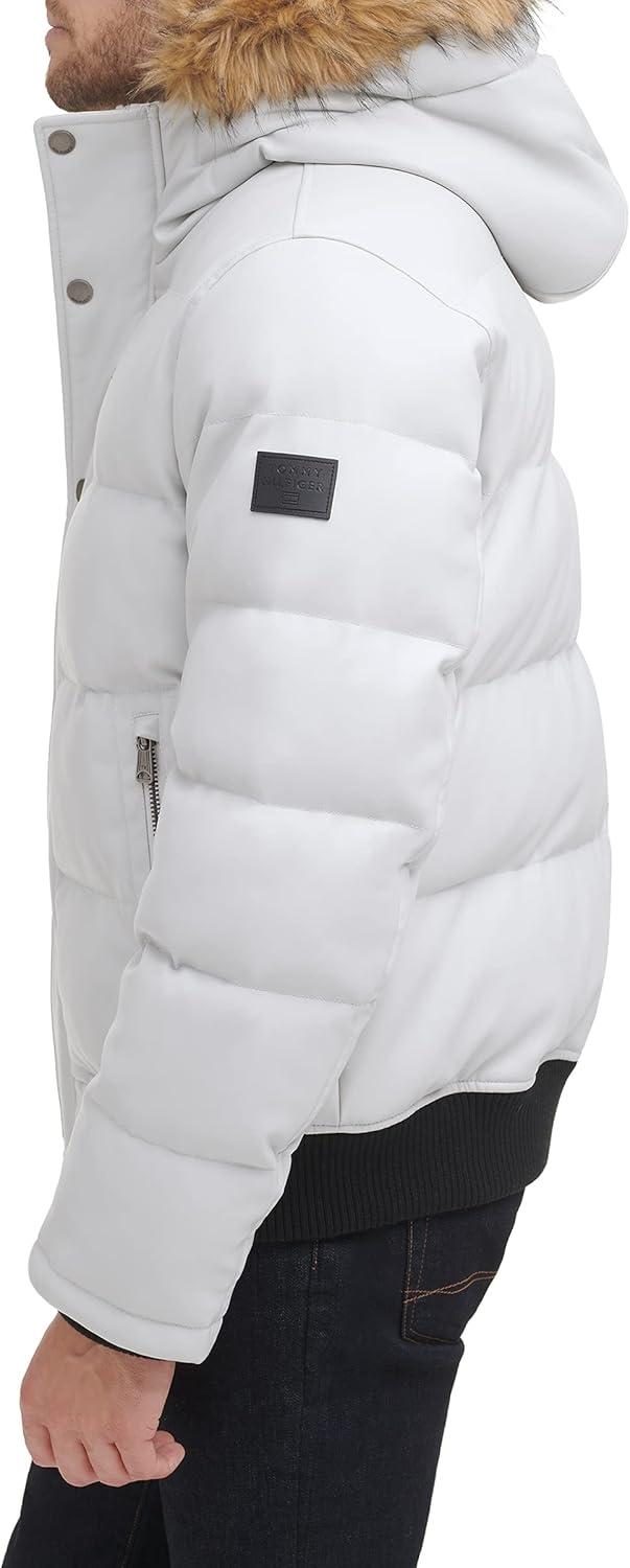 imageTommy Hilfiger Mens Arctic Cloth Quilted Snorkel Bomber Jacket Standard and Big amp TallIce Faux Leather