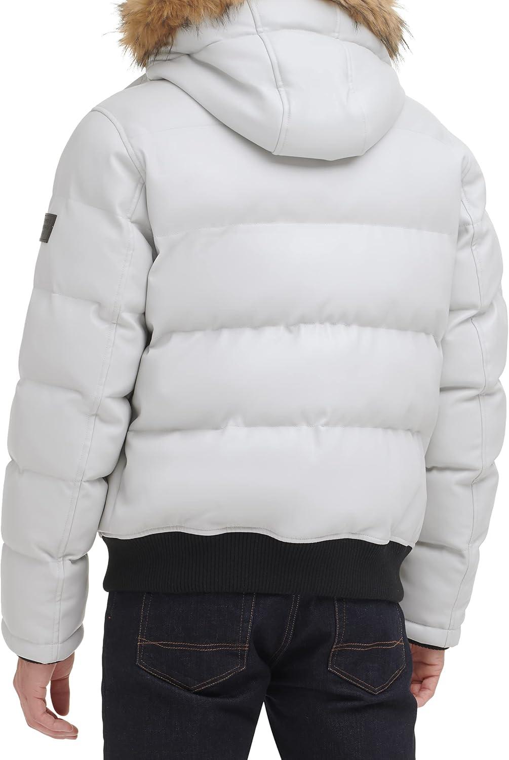 imageTommy Hilfiger Mens Arctic Cloth Quilted Snorkel Bomber Jacket Standard and Big amp TallIce Faux Leather